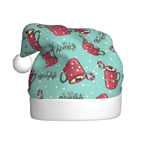 Kuilepa Weihnachtsmütze mit Kakao-Druck, Weihnachtsmannmütze, Weihnachtsmütze für Erwachsene, verdickte Weihnachtsmannmützen für Weihnachten, Neujahr, Partyzubehör von Kuilepa