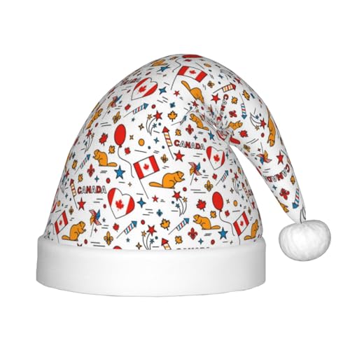 Kuilepa Weihnachtsmütze mit Kanada-Tag, Weihnachtsmütze für Kinder, bequeme Unisex-Weihnachtsmützen für Weihnachten, Neujahr, Feiertage, Partyzubehör von Kuilepa