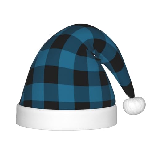 Kuilepa Weihnachtsmütze mit Karomuster, blau und schwarz, Weihnachtsmütze für Kinder, Unisex, bequeme Weihnachtsmützen für Weihnachten, Neujahr, Partyzubehör von Kuilepa