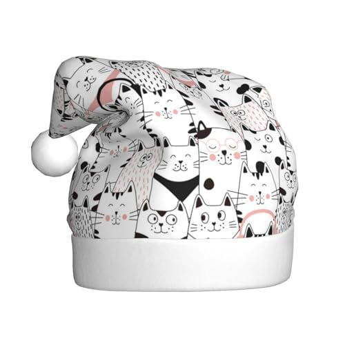 Kuilepa Weihnachtsmütze mit Katzendruck, Weihnachtsmann-Hut für Erwachsene, verdickte Weihnachtsmannmützen für Weihnachten, Neujahr, Feiertag von Kuilepa