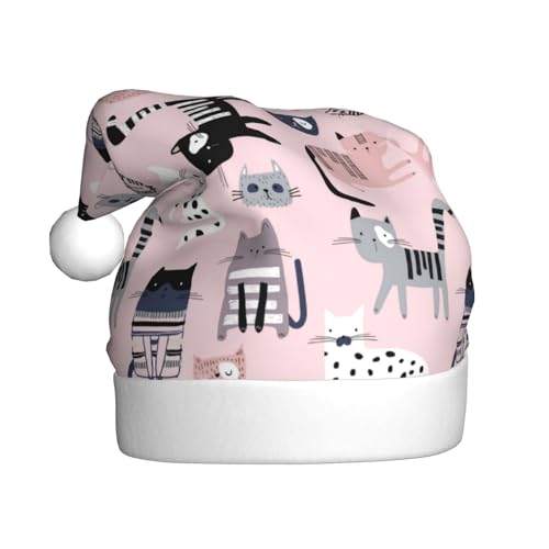 Kuilepa Weihnachtsmütze mit Katzendruck, Weihnachtsmann-Hut für Erwachsene, verdickte Weihnachtsmannmützen für Weihnachten, Neujahr, Partyzubehör von Kuilepa