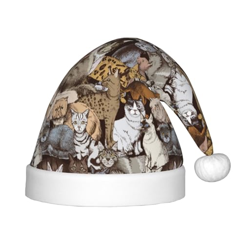 Kuilepa Weihnachtsmütze mit Katzendruck, Weihnachtsmütze für Kinder, Unisex, bequem für Weihnachten, Neujahr, Feiertage, Partyzubehör von Kuilepa
