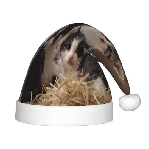 Kuilepa Weihnachtsmütze mit Katzenmotiv, Weihnachtsmütze für Kinder, Unisex, bequeme Weihnachtsmützen für Weihnachten, Neujahr, Feiertage, Partyzubehör von Kuilepa
