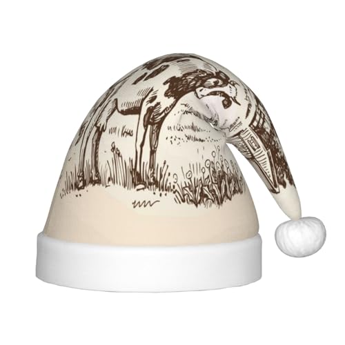 Kuilepa Weihnachtsmütze mit Kuhmotiv auf dem Bauernhof, Weihnachtsmütze für Kinder, bequeme Unisex-Weihnachtsmützen für Weihnachten, Neujahr, Partyzubehör von Kuilepa
