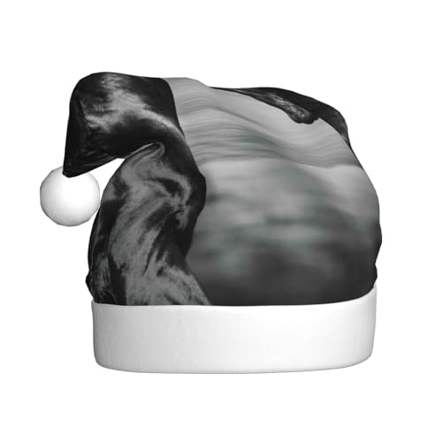 Kuilepa Weihnachtsmütze mit Laufpferd-Aufdruck, Weihnachtsmannmütze, Weihnachtsmütze für Erwachsene, verdickte Weihnachtsmannmützen für Weihnachten, Neujahr, Urlaub, Partyzubehör von Kuilepa