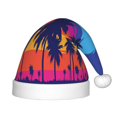 Kuilepa Weihnachtsmütze mit Palmenmuster, Weihnachtsmütze für Kinder, bequeme Unisex-Weihnachtsmützen für Weihnachten, Neujahr, Partyzubehör von Kuilepa