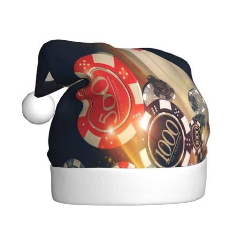 Kuilepa Weihnachtsmütze mit Poker-Chips-Aufdruck, Weihnachtsmannmütze, Weihnachtsmütze für Erwachsene, verdickte Weihnachtsmannmützen für Weihnachten, Neujahr, Urlaub, Partyzubehör von Kuilepa