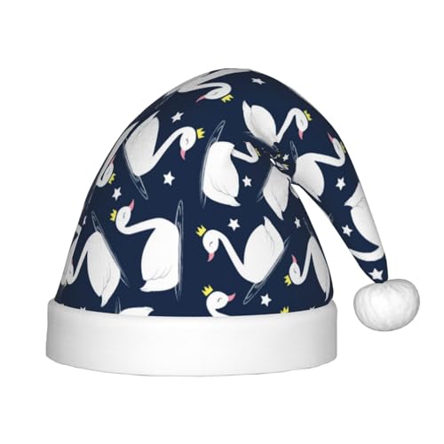 Kuilepa Weihnachtsmütze mit Schwanendruck, Weihnachtsmütze für Kinder, Unisex, bequeme Weihnachtsmützen für Weihnachten, Neujahr, Feiertage, Partyzubehör von Kuilepa