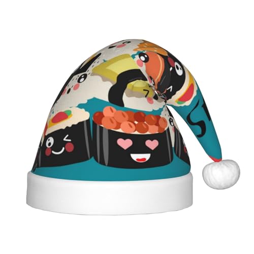 Kuilepa Weihnachtsmütze mit Sushi-Druck, Weihnachtsmütze für Kinder, bequeme Unisex-Weihnachtsmützen für Weihnachten, Neujahr, Partyzubehör von Kuilepa