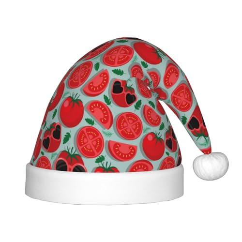 Kuilepa Weihnachtsmütze mit Tomatenmuster, Weihnachtsmütze für Kinder, Unisex, bequem für Weihnachten, Neujahr, Feiertage, Partyzubehör von Kuilepa