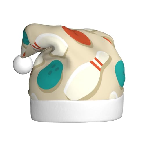 Kuilepa Weihnachtsmütze mit Vintage-Bowling-Druck, Weihnachtsmannmütze, Weihnachtsmütze für Erwachsene, verdickte Weihnachtsmannmützen für Weihnachten, Neujahr, Urlaub, Partyzubehör von Kuilepa