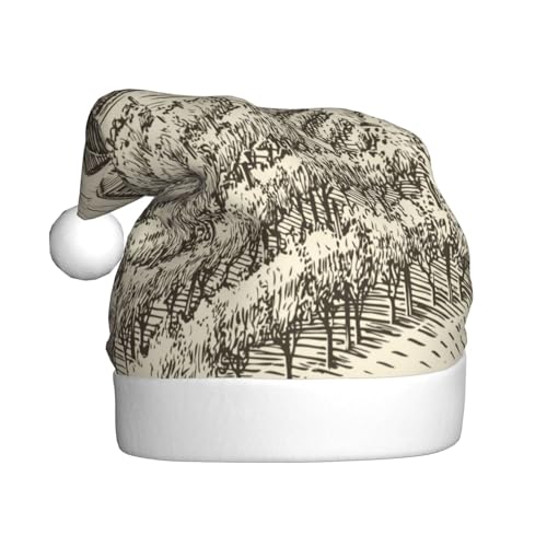 Kuilepa Weihnachtsmütze mit Weinberg-Landschaftsdruck, Weihnachtsmannmütze, Weihnachtsmütze für Erwachsene, verdickte Weihnachtsmannmützen für Weihnachten, Neujahr, Urlaub von Kuilepa