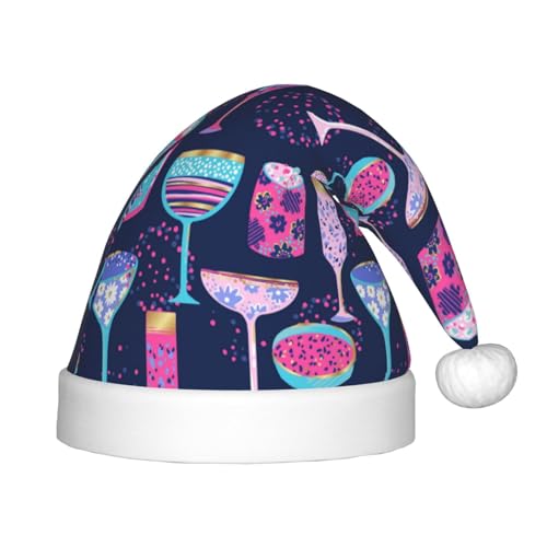 Kuilepa Weihnachtsmütze mit Weingläsern und Cocktails, Weihnachtsmütze für Kinder, Unisex, bequem für Weihnachten, Neujahr, Partyzubehör von Kuilepa