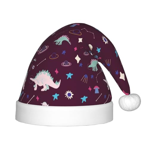 Kuilepa Weihnachtsmütze mit Weltraum-Dinosaurier-Druck, Weihnachtsmütze für Kinder, Unisex, bequeme Weihnachtsmützen für Weihnachten, Neujahr, Partyzubehör von Kuilepa