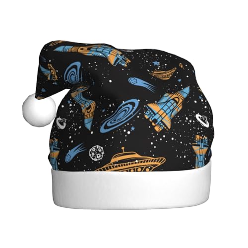 Kuilepa Weihnachtsmütze mit Weltraumraketen-Druck, Weihnachtsmannmütze, Weihnachtsmütze für Erwachsene, verdickte Weihnachtsmannmützen für Weihnachten, Neujahr, Urlaub von Kuilepa