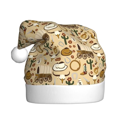 Kuilepa Weihnachtsmütze mit Wild-Westen-Cowboy-Druck, Weihnachtsmannmütze, Weihnachtsmütze für Erwachsene, verdickte Weihnachtsmannmützen für Weihnachten, Neujahr, Urlaub, Partyzubehör von Kuilepa