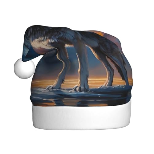 Kuilepa Weihnachtsmütze mit Wolf-Druck, Nachthimmelhut, Nikolaushut, Weihnachtsmannhut, Weihnachtsmütze für Erwachsene, verdickte Weihnachtsmannmützen für Weihnachten von Kuilepa