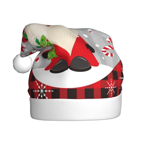 Kuilepa Weihnachtsmütze mit Zwerg und Büffel, kariert, Weihnachtsmannmütze, Weihnachtsmütze für Erwachsene, verdickte Weihnachtsmannmützen für Weihnachten, Neujahr, Urlaub, Partyzubehör von Kuilepa