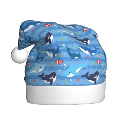 Kuilepa Weihnachtsmütze mit blauem Fischdruck, Weihnachtsmannmütze, Weihnachtsmütze für Erwachsene, verdickte Weihnachtsmannmützen für Weihnachten, Neujahr, Urlaub von Kuilepa