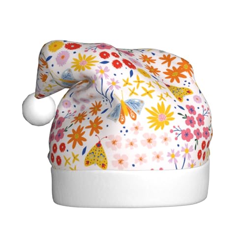 Kuilepa Weihnachtsmütze mit buntem Blumendruck, Weihnachtsmannmütze, Weihnachtsmütze für Erwachsene, verdickte Weihnachtsmannmützen für Weihnachten, Neujahr, Feiertage von Kuilepa