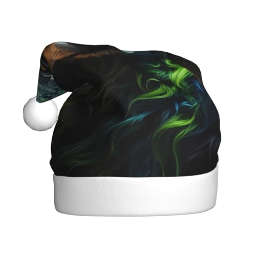 Kuilepa Weihnachtsmütze mit buntem Wolfsdruck, realistischer Stil, Weihnachtsmannmütze, Weihnachtsmütze für Erwachsene, verdickte Weihnachtsmannmützen für Weihnachten, Neujahr, Urlaub von Kuilepa