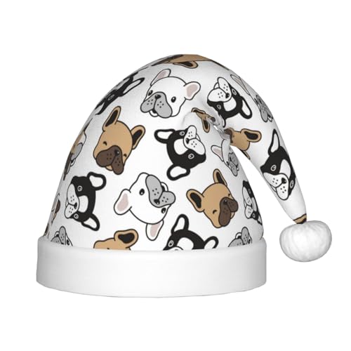 Kuilepa Weihnachtsmütze mit französischer Bulldogge, Weihnachtsmütze für Kinder, Unisex, bequeme Weihnachtsmützen für Weihnachten, Neujahr, Partyzubehör von Kuilepa