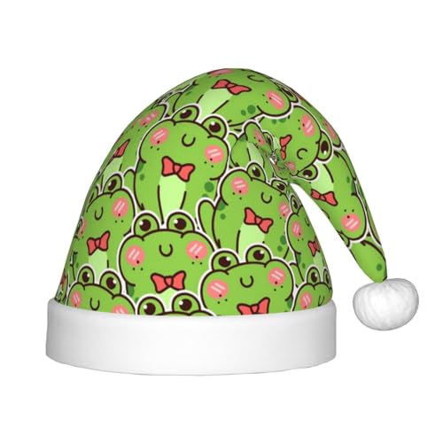Kuilepa Weihnachtsmütze mit grünem Frosch-Druck, Weihnachtsmütze für Kinder, Unisex, bequem für Weihnachten, Neujahr, Feiertage, Partyzubehör von Kuilepa