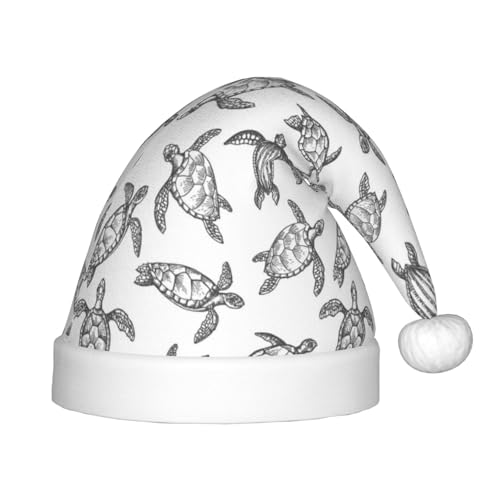 Kuilepa Weihnachtsmütze mit handgezeichnetem Schildkrötenmuster, Weihnachtsmütze für Kinder, bequeme Unisex-Weihnachtsmützen für Weihnachten, Neujahr, Partyzubehör von Kuilepa