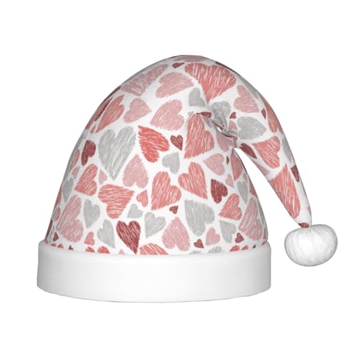 Kuilepa Weihnachtsmütze mit handgezeichneten Herzen, Weihnachtsmütze für Kinder, bequeme Unisex-Weihnachtsmützen für Weihnachten, Neujahr, Partyzubehör von Kuilepa