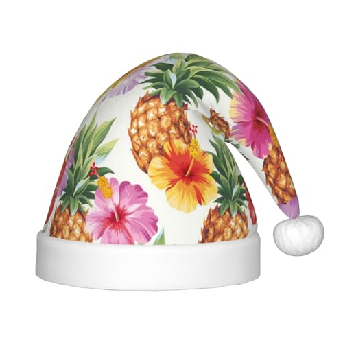 Kuilepa Weihnachtsmütze mit hawaiianischem Ananas-Druck, Weihnachtsmütze für Kinder, bequeme Unisex-Weihnachtsmützen für Weihnachten, Neujahr, Partyzubehör von Kuilepa