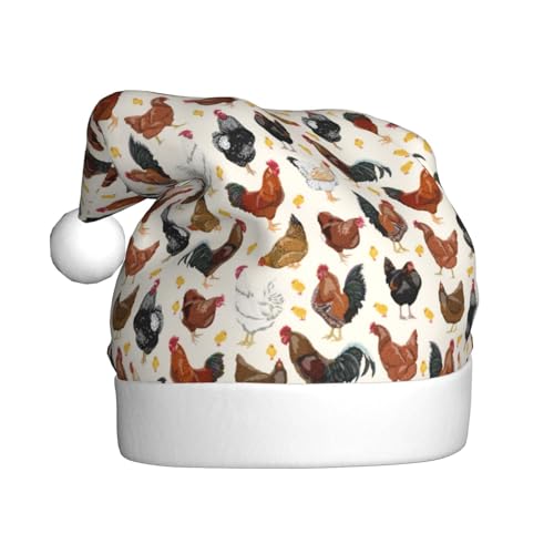 Kuilepa Weihnachtsmütze mit lustigem Hühner-Aufdruck, Weihnachtsmannmütze, Weihnachtsmütze für Erwachsene, verdickte Weihnachtsmannmützen für Weihnachten, Neujahr, Urlaub, Partyzubehör von Kuilepa