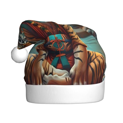 Kuilepa Weihnachtsmütze mit meditierendem Tiger-Druck, Weihnachtsmannmütze, Weihnachtsmütze für Erwachsene, verdickte Weihnachtsmannmützen für Weihnachten, Neujahr, Urlaub, Partyzubehör von Kuilepa