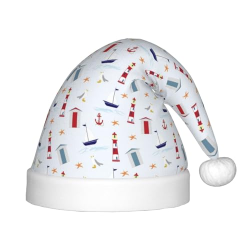 Kuilepa Weihnachtsmütze mit nautischem Leuchtturmdruck, Weihnachtsmütze für Kinder, bequeme Unisex-Weihnachtsmützen für Weihnachten, Neujahr, Feiertage, Partyzubehör von Kuilepa