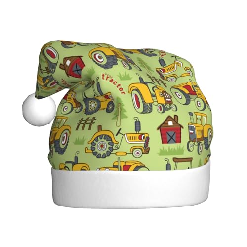 Kuilepa Weihnachtsmütze mit niedlichem Traktor-Druck, Weihnachtsmannmütze, Weihnachtsmütze für Erwachsene, verdickte Weihnachtsmannmützen für Weihnachten, Neujahr, Urlaub, Partyzubehör von Kuilepa