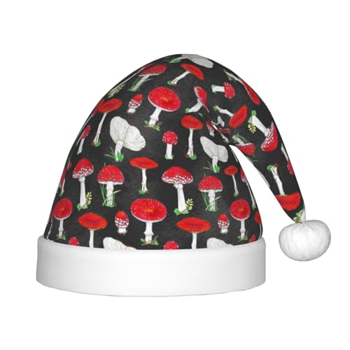 Kuilepa Weihnachtsmütze mit rotem Pilz-Druck, Weihnachtsmütze für Kinder, Unisex, bequeme Weihnachtsmützen für Weihnachten, Neujahr, Partyzubehör von Kuilepa