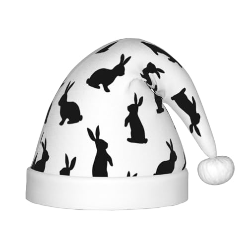 Kuilepa Weihnachtsmütze mit schwarzem Kaninchenaufdruck, Weihnachtsmütze für Kinder, Unisex, bequem, für Weihnachten, Neujahr, Feiertage, Partyzubehör von Kuilepa