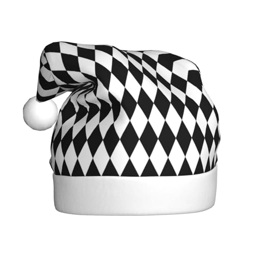 Kuilepa Weihnachtsmütze mit schwarzem und weißem Diamant-Druck, Weihnachtsmannmütze, Weihnachtsmütze für Erwachsene, verdickte Weihnachtsmannmützen für Weihnachten, Neujahr, Urlaub, Partyzubehör von Kuilepa