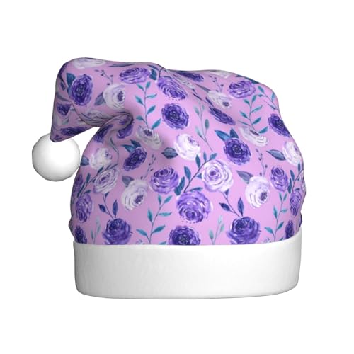 Kuilepa Weihnachtsmütze mit violettem Aufdruck, Weihnachtsmannmütze, Weihnachtsmütze für Erwachsene, verdickte Weihnachtsmannmützen für Weihnachten, Neujahr, Urlaub, Partyzubehör von Kuilepa
