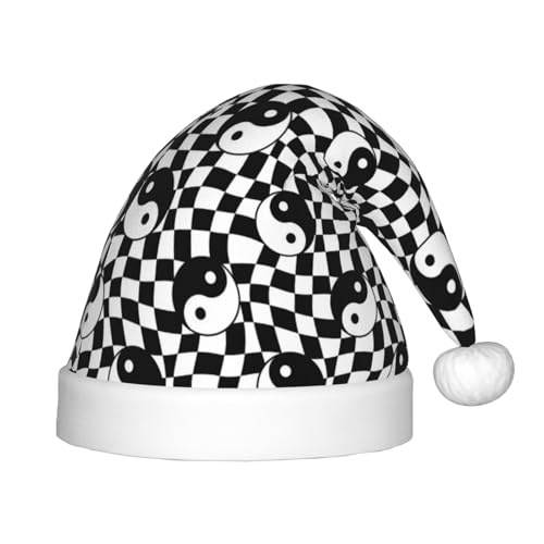Kuilepa Ying Yang Weihnachtsmannhut mit Karomuster, Weihnachtsmütze für Kinder, bequeme Unisex-Weihnachtsmützen für Weihnachten, Neujahr, festliche Partyzubehör von Kuilepa
