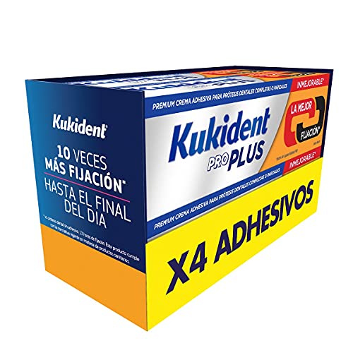 Kukident Pro Plus Kleber für Zahnprothese, Packung mit 4 x 40 g, doppelte Wirkung von Kukident