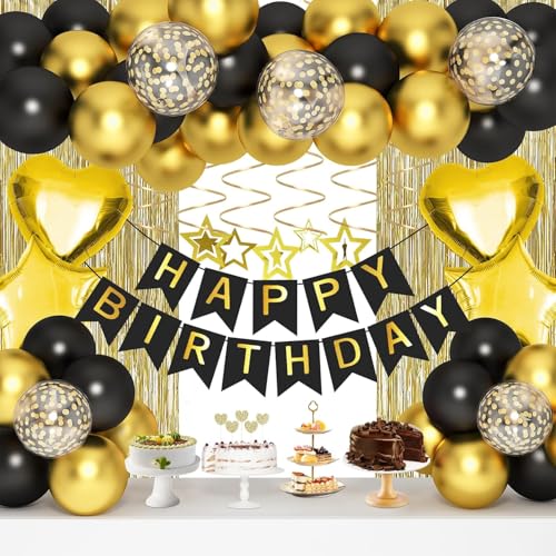 Geburtstagsdekorationen, Happy Birthday Banner, Goldfarbener Fransenvorhang, Herz Stern Folienkonfetti Ballons, hängende Wirbel für Frauen und Mädchen zum Geburtstag, Prinzessinnenparty Geburtstagsdekorationen, Happy Birthday Banner, Goldfarbener Fransenvorhang, Herz Stern Folienkonfetti Ballons, hängende Wirbel für Frauen und Mädchen zum Geburtstag, Prinzessinnenparty von Kukiwhy