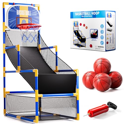 Kinder Arcade Basketball Spiel Set mit 4 Bällen und Luftpumpe, Indoor Outdoor Basketballkorb Sport Spielzeug Geschenke für Kinder Jungen Mädchen 3-12 Jahre alt, ideal für Wettbewerb und Karneval von KukuFun
