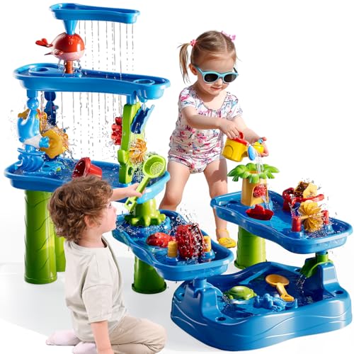 KukuFun Kinder-Wassertisch für Kleinkinder, 3–5, 6-in-1, Wasser-Sandtisch, Outdoor-Spielzeug für Kinder, Jungen, Mädchen, Sand-Strand-Aktivitätstische, Sommer-Outdoor-Spielzeug für den Außenbereich KukuFun Kinder-Wassertisch für Kleinkinder, 3–5, 6-in-1, Wasser-Sandtisch, Outdoor-Spielzeug für Kinder, Jungen, Mädchen, Sand-Strand-Aktivitätstische, Sommer-Outdoor-Spielzeug für den Außenbereich von KukuFun