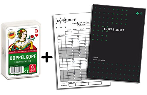 Kulinu Doppelkopfblock, Doppelkopf Spieleblock und Kartendeck, 2er Set Weiss, Gesellschaftsspiel Geschenkset für Doppelkopfrunde von Kulinu
