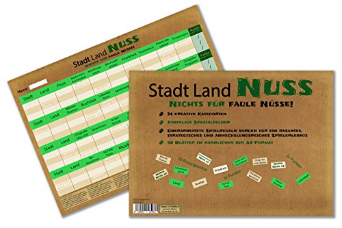 Kulinu Stadt Land Nuss, das kreativste Stadt Land Fluss Aller Zeiten, Spiele-Block, mit 34 Kategorien - 100% Made in Germany von Kulinu
