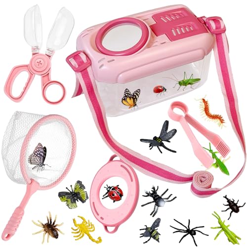 Kulveanju Entdecker Set für Kinder ab 4, 17 Stück Forscherset für Kinder, Insektenbox mit Lupe, Kinderlupe, Insektenfänger, 12 Gefälschte Insekten, Geschenk Spielzeug Draußen ab 3 4 5 6 Jahre, Rosa Kulveanju Entdecker Set für Kinder ab 4, 17 Stück Forscherset für Kinder, Insektenbox mit Lupe, Kinderlupe, Insektenfänger, 12 Gefälschte Insekten, Geschenk Spielzeug Draußen ab 3 4 5 6 Jahre, Rosa von Kulveanju