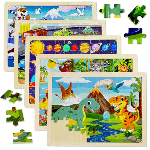 Kulveanju Holzpuzzle Kinder ab 3 4 Jahre - 5 Set 60 Teile Tier Dino Puzzle Kinder, Vorschule Lehrreiches Montessori Holzspielzeug, Steckpuzzle Holz Spielzeug Geschenk für Kleinkind Jungen und Mädchen Kulveanju Holzpuzzle Kinder ab 3 4 Jahre - 5 Set 60 Teile Tier Dino Puzzle Kinder, Vorschule Lehrreiches Montessori Holzspielzeug, Steckpuzzle Holz Spielzeug Geschenk für Kleinkind Jungen und Mädchen von Kulveanju