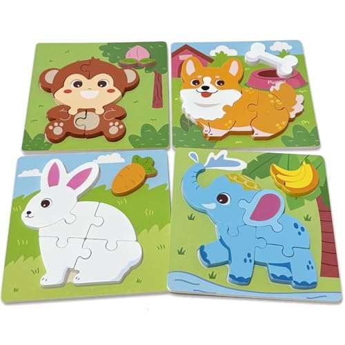 Kulveanju Holzpuzzle ab 1 Jahr, 4 Stück Tier Steckpuzzle Holz, Montessori Holzspielzeug Baby, Lernendes Pädagogisches Greifpuzzle Spielzeug Babyspielzeug Geschenk Mädchen und Jungen Kinder ab 2 von Kulveanju