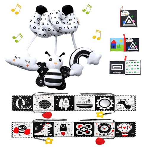 Kulveanju Kinderwagen Spirale Spielzeug, Schwarz Weiß Baby Kontrastbuch, Neugeborenen Montessori Spielzeug 0 3 6 Monate, Soft Baby Stoffbuch Sensorik Geschenk für Jungen Mädchen Kulveanju Kinderwagen Spirale Spielzeug, Schwarz Weiß Baby Kontrastbuch, Neugeborenen Montessori Spielzeug 0 3 6 Monate, Soft Baby Stoffbuch Sensorik Geschenk für Jungen Mädchen von Kulveanju
