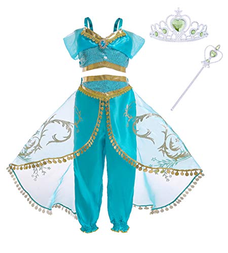 KumSoomliy Jasmin-Kleid für Kinder, Prinzessinnen-Kostüm, Verkleidung für Mädchen, arabische Prinzessin, zweiteilig, Pailletten-Cosplay-Outfit für Halloween, Geburtstag, Weltbuchtag, Weihnachten, 7–8 KumSoomliy Jasmin-Kleid für Kinder, Prinzessinnen-Kostüm, Verkleidung für Mädchen, arabische Prinzessin, zweiteilig, Pailletten-Cosplay-Outfit für Halloween, Geburtstag, Weltbuchtag, Weihnachten, 7–8 von KumSoomliy